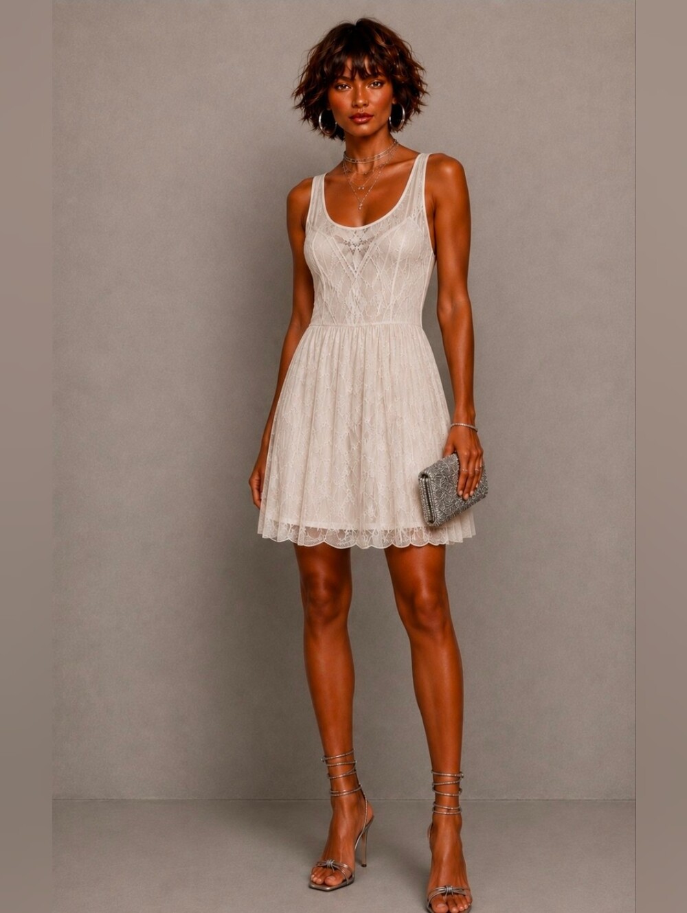 Abercrombie & Fitch Cream Beaded Mini Dress Size Large NEW